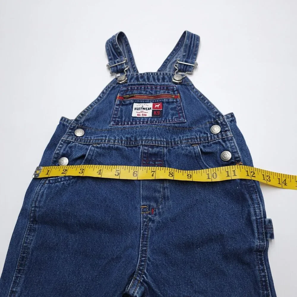 Vintage Gap Overalls 6-12 Months Ruff Wear Dog Patches Blue Denim